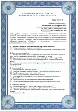 Приложение к свидетельству о допуске к строительным работам Вологда СРО в строительстве